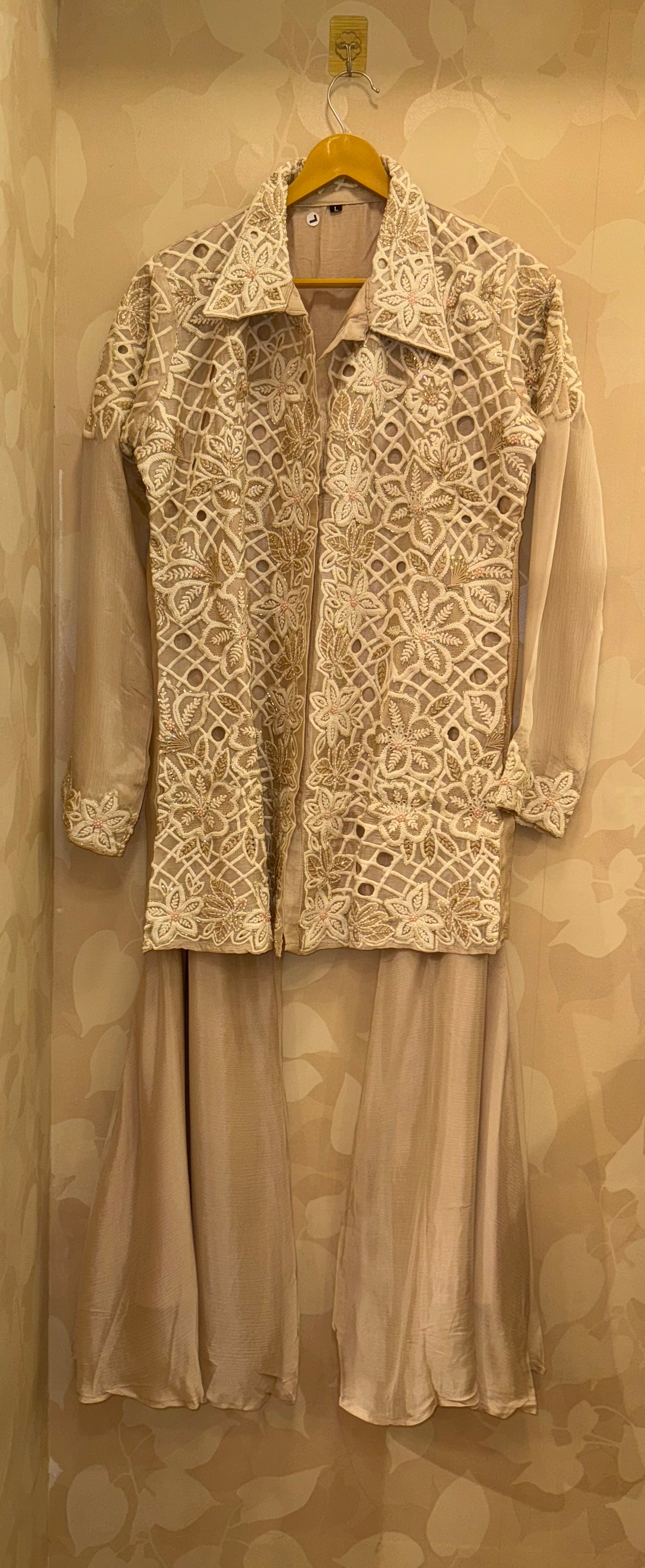 Heavy Cutwork Top with Bootcut Flared Palazzo Co-ord Set | Designer Handcrafted Ethnic Ensemble by Inara