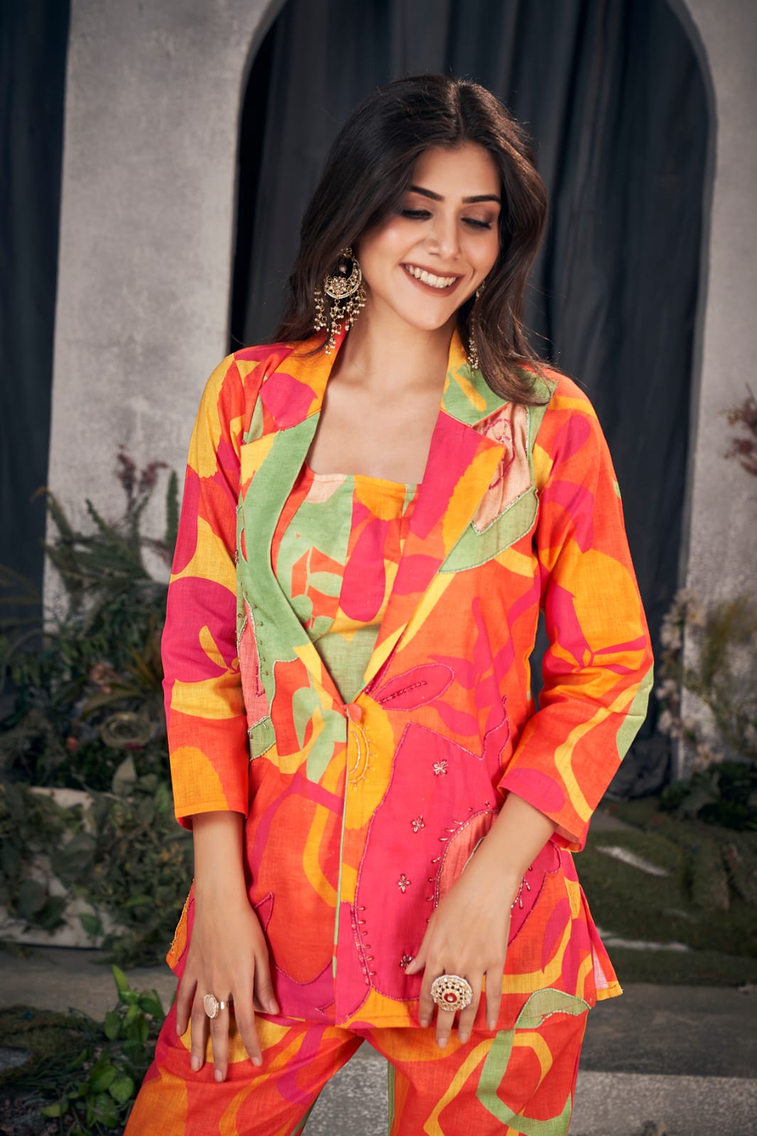 Indo-Fusion Linen Blazer Set – Handcrafted Elegance in Modern Silhouette