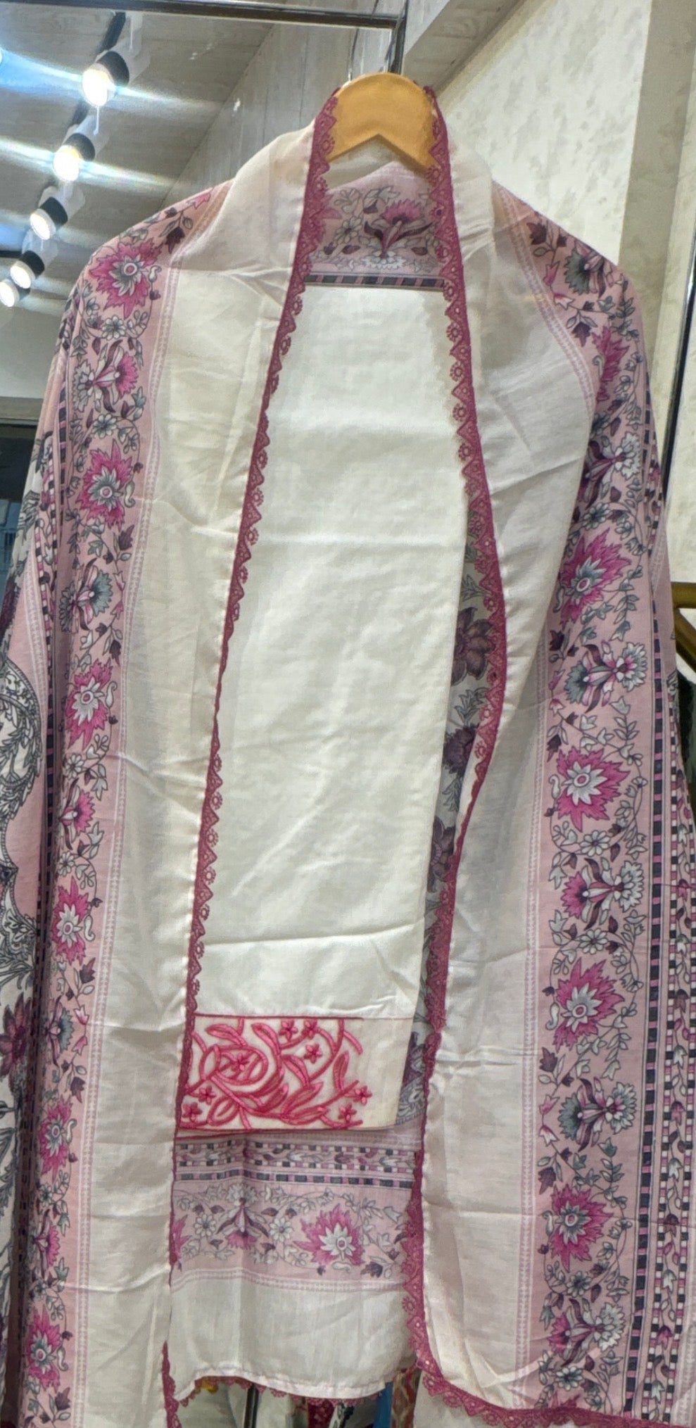 Blush Ivory Floral Lawn Suit with Printed Dupatta & Embroidered Kurta