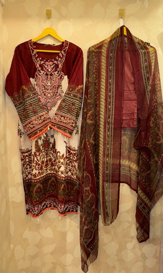 Dananeer viral  Lawn Set ( chiffon dupatta)