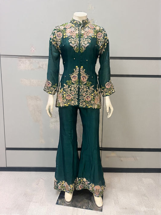 Bottle green handwork coord set