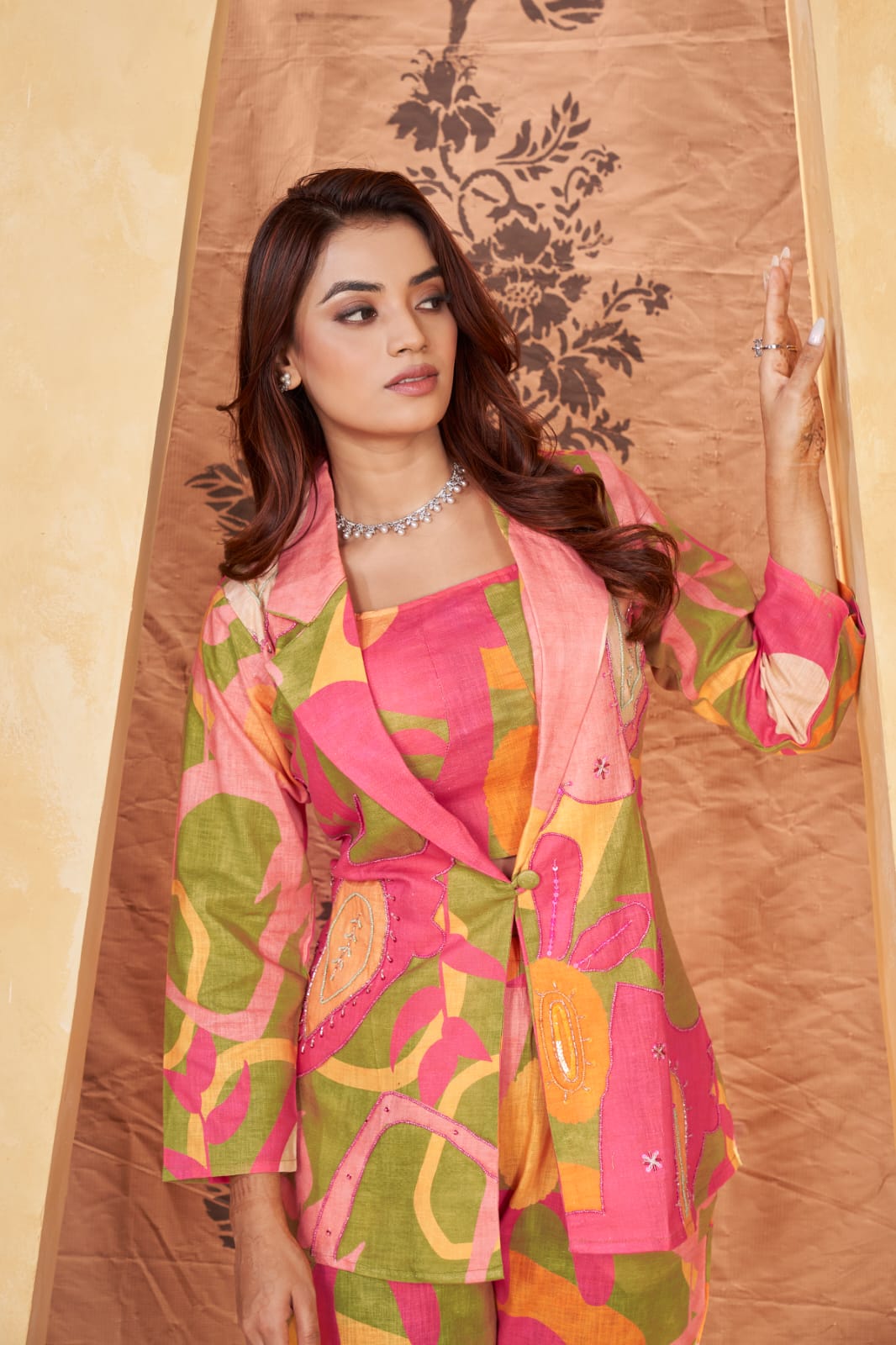 Indo-Fusion Linen Blazer Set – Handcrafted Elegance in Modern Silhouette