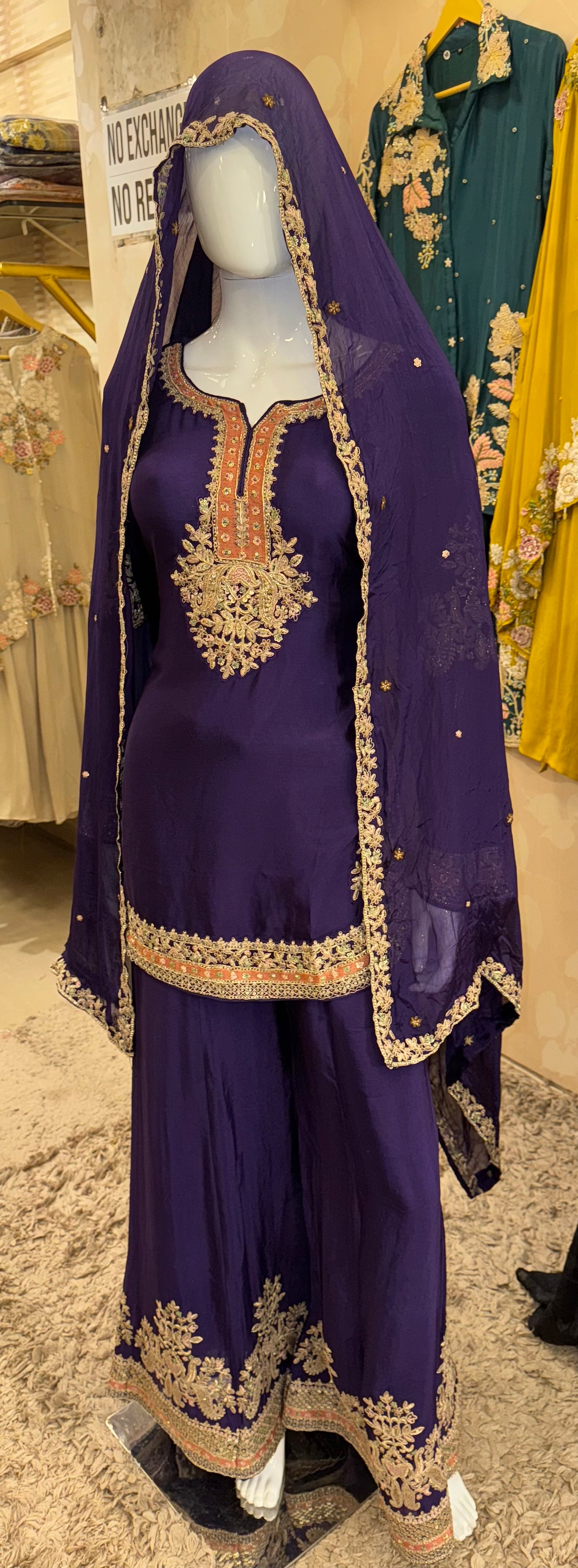 Meher Deep Purple Gharara Set | Apple-Cut Short Kurti with Handwork Detailing | Inara by Javed & Daughters