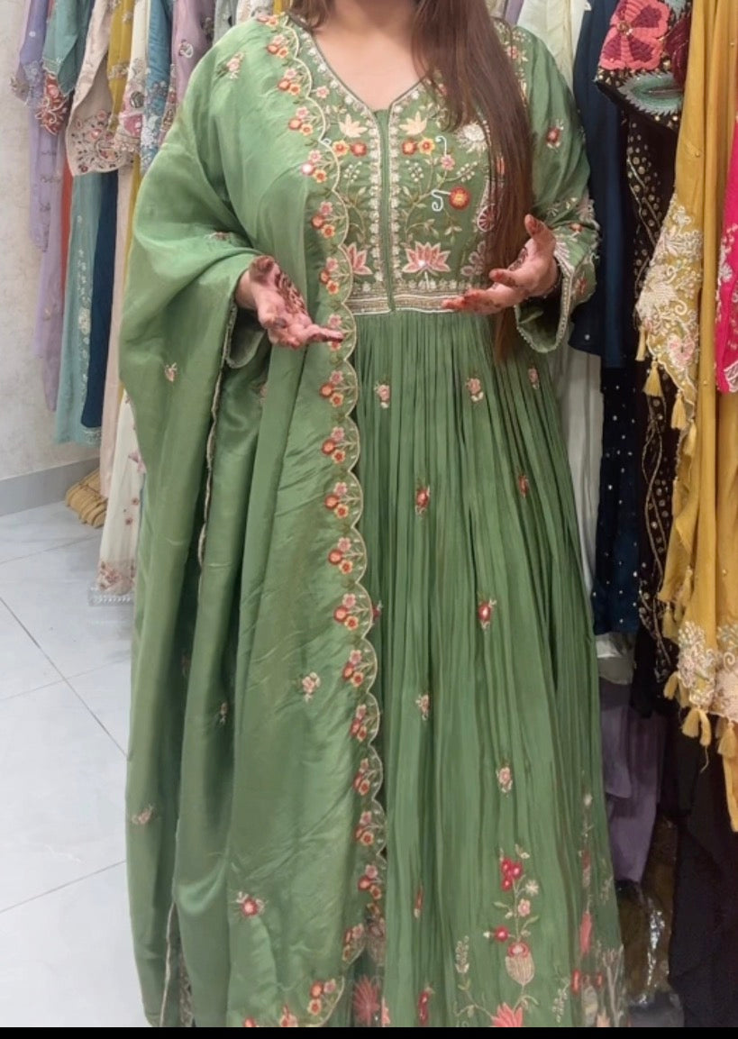Designer Heavy Embroidered gown with Dupatta !