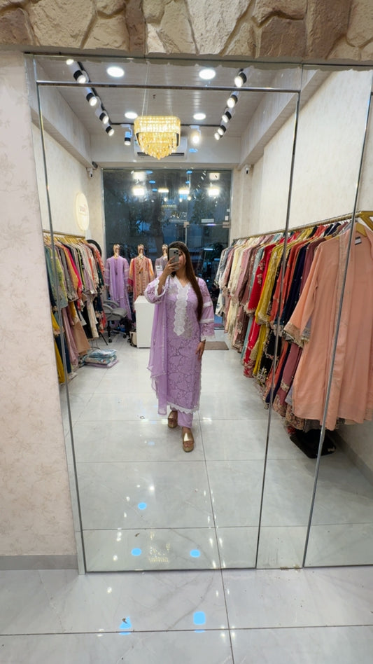 Lilac long chrochet kurta set