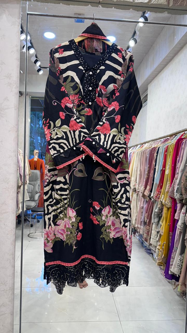 Black floral Lawn set