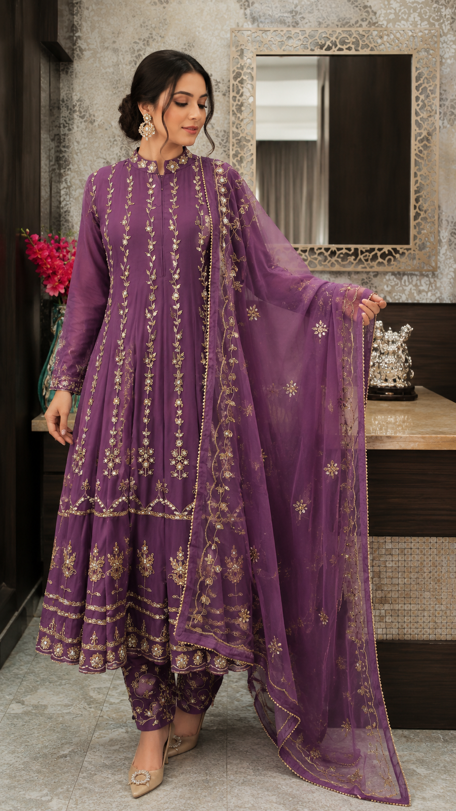 Royal Purple Handwork Anarkali