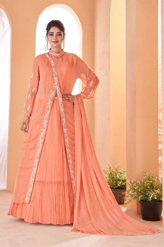 PURE VISCOSE GEORGETTE HANDDWORK V CUT LEHENGA