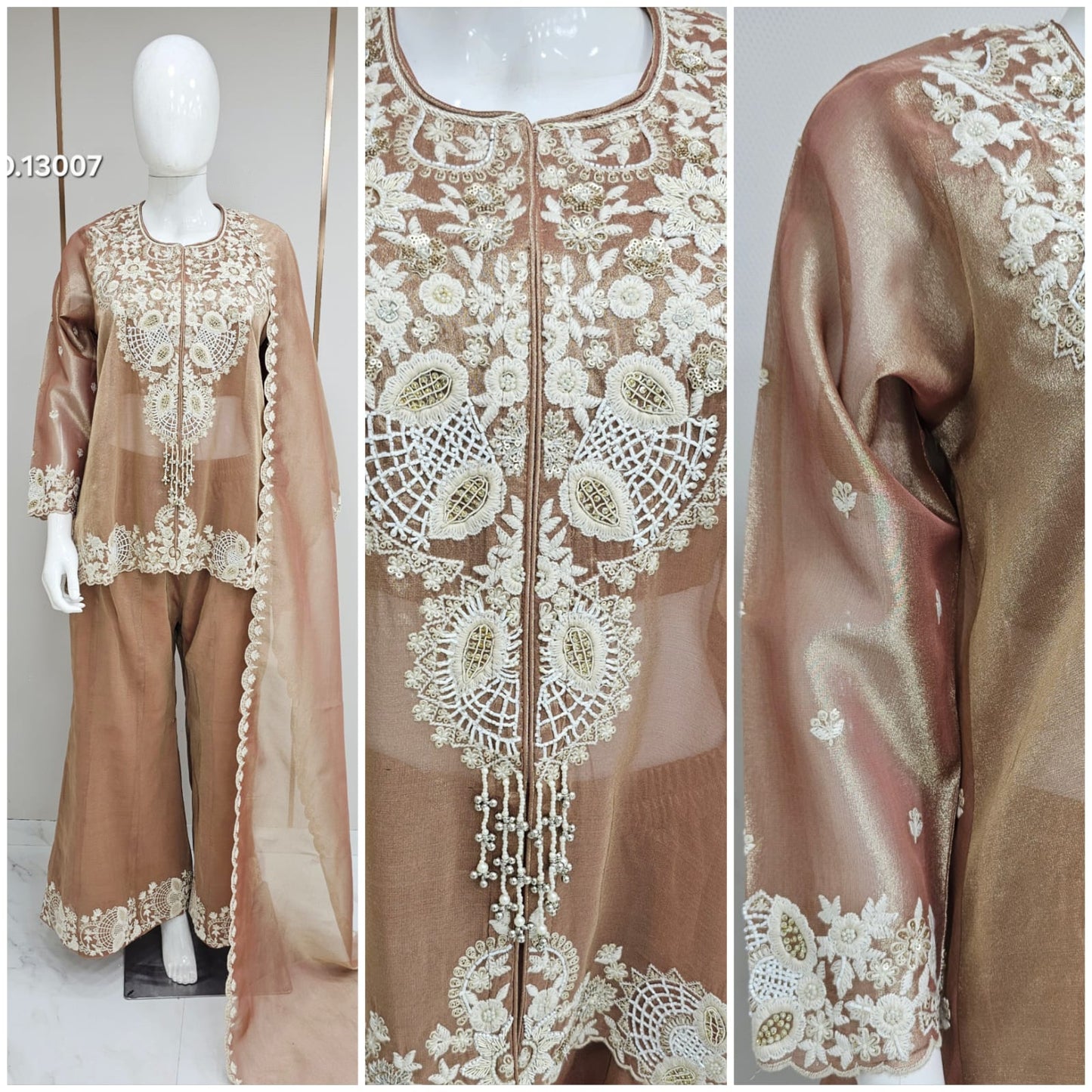 Pure Kanjivaram Peplum Crop Top with V-Cut Trench Cape & Embroidered Bell Bottom Pants