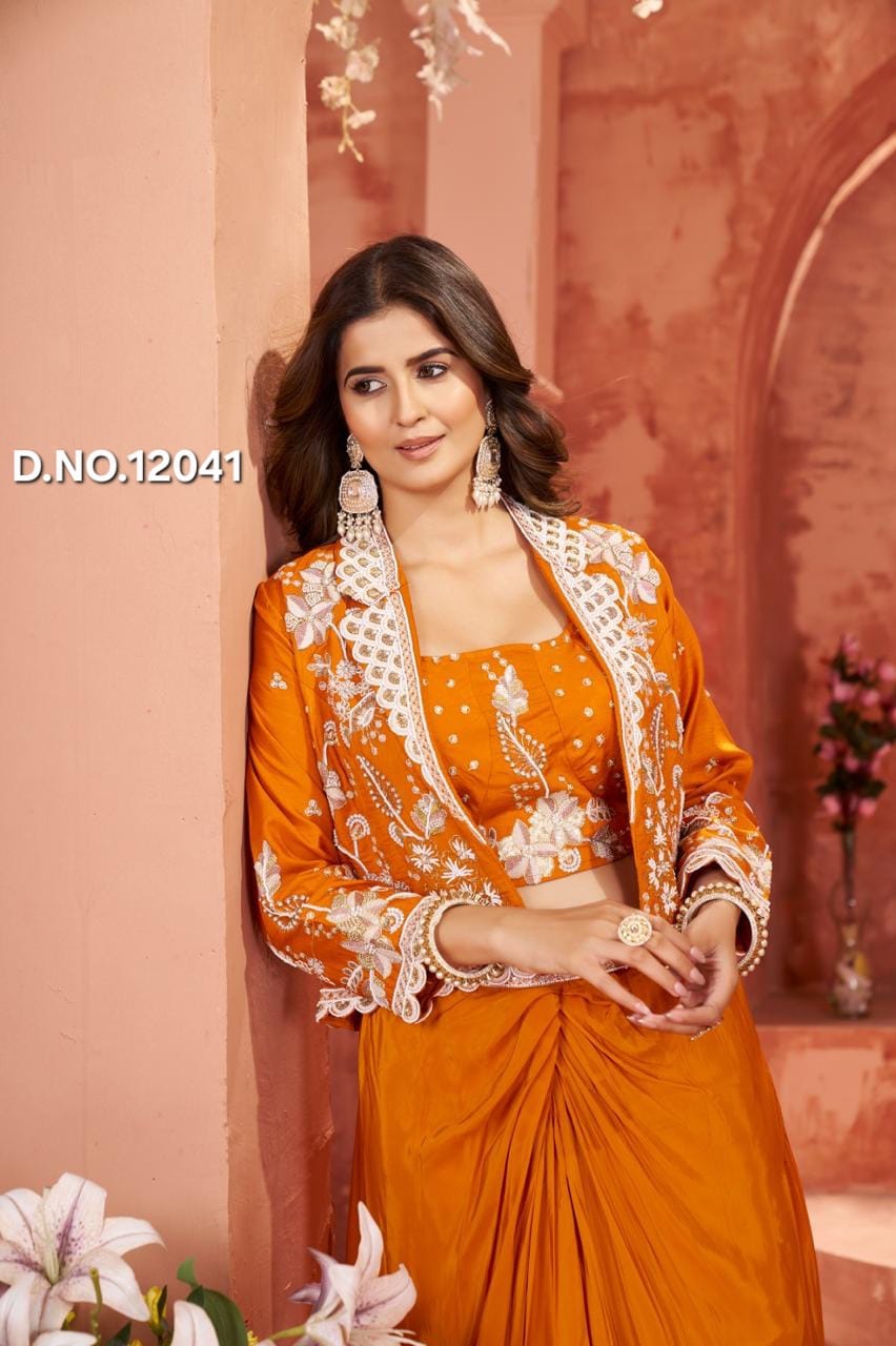 Couture Pre-Draped Cowl Skirt Co-Ord with Embellished Blazer