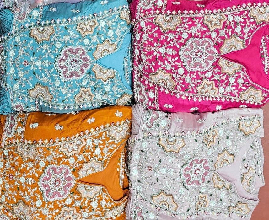 Multi zardosi handwork gown with front panel