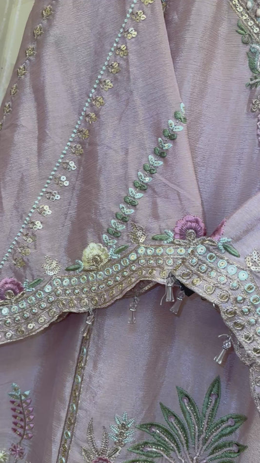 Gul – Pure Chinnon Embroidered Kurta Set (Onion Pink & Pista Green)