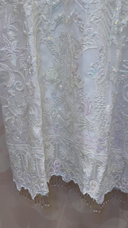 Zarqah – Cream pk stone  & Sequin Handwork pak style suit